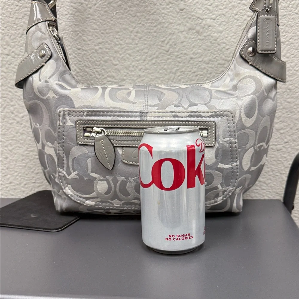 Coach Moto Silver and Gray Optic C Monogram Medium Hobo Bag